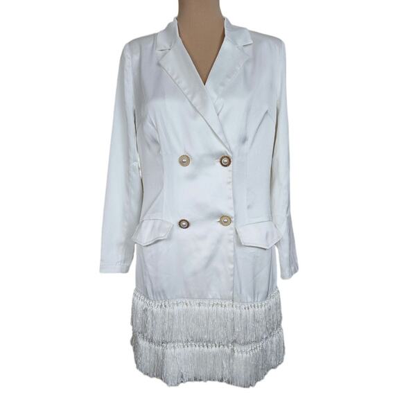 Fashion Nova Medium White Fringe Blazer Dress - Picture 2 of 7